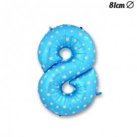 Globo Número 8 Foil Azul con Estrellas 81 cm
