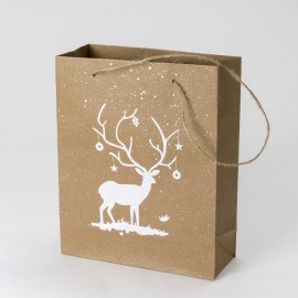 6 Bolsas Kraft Ciervo Blanco Asas y Purpurina 20x25 cm