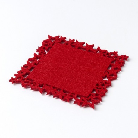 6 Posavasos Fieltro Rojo Estrellas 10x10 cm
