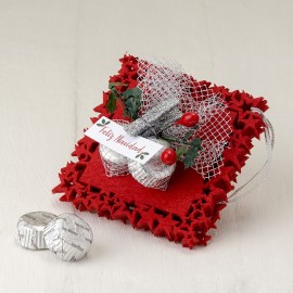 Set 4 Posavasos Muerdago 2 Chocolates y Tarjeta Feliz Navidad