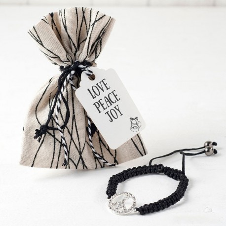 Pulsera Símbolo Paz En Bolsita Líneas con Tarjeta Navideña