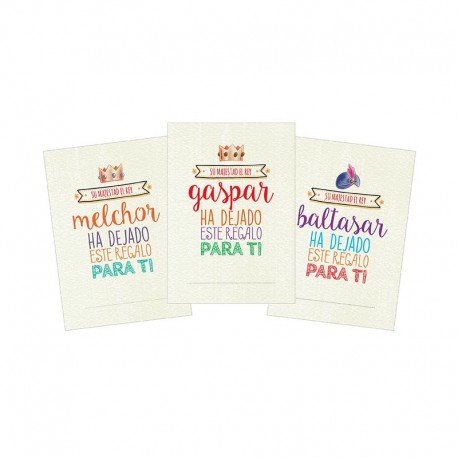5 Tarjetas Precortadas Verticales Melchor Gaspar Baltasar 3,4x5 cm