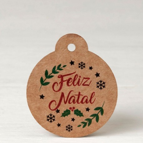 20 Tarjetas Kraft Bola de Abeto Feliz Natal 4,7 cm