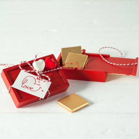 Caja Madera 4 Chocolates Sant Valentín Doble Corazón