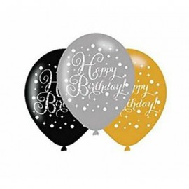 6 Globos Happy Birthday Elegant Dorado de Látex 28 cm