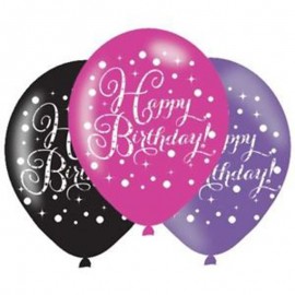 6 Globos Happy Birthday Elegant Rosa de Látex 28 cm
