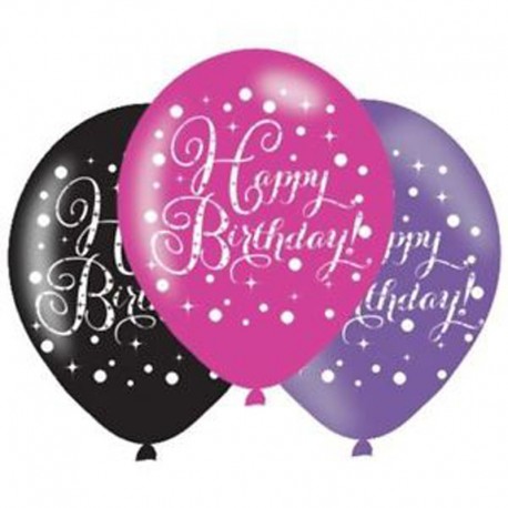 6 Globos Happy Birthday Elegant Rosa de Látex 28 cm
