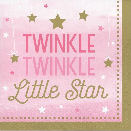 16 Servilletas Primer Año Niña estrellitas 33 cm