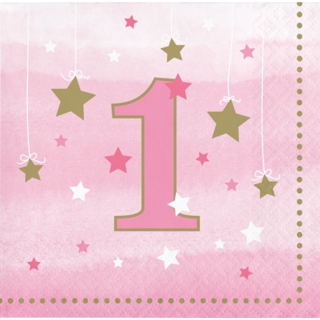 16 Servilletas Primer Año Niña estrellitas 25 cm