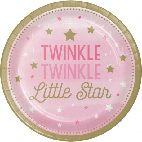 8 Platos Twinkle Primer Año Niña estrellitas 18 cm