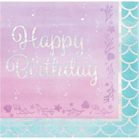 Servilletas Iridescente Happy Birthday Sirena