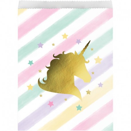 10 Bolsas Unicornio Foil Dorado de Papel