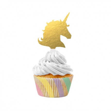 12 Kit Cupcake Unicornio Foil Dorado