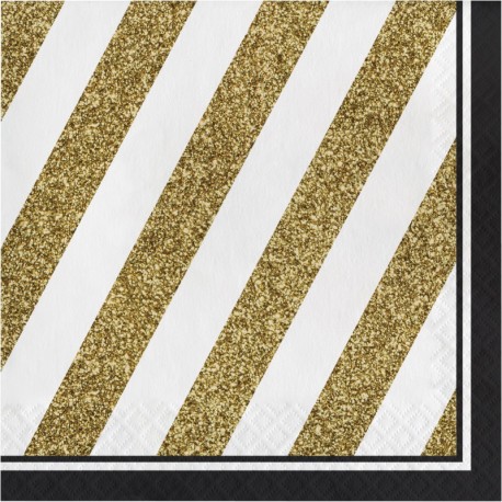16 Servilletas Negro y Oro 33 cm