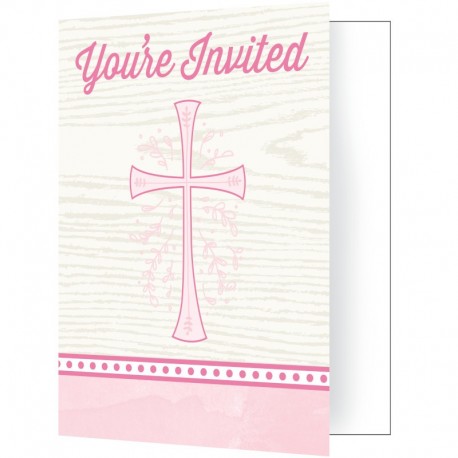 8 Invitaciones Cruz Rosa