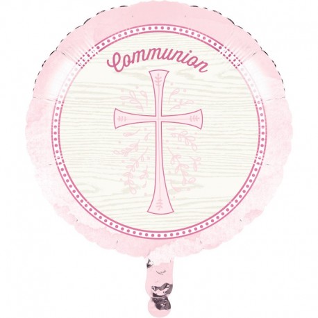 Globo Foil Cruz Rosa Comunión 45 Cm