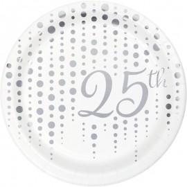 8 Platos Foil 25 años Lunares Plateados 18 cm