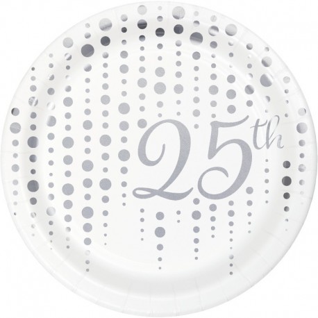 8 Platos Foil 25 años Lunares Plateados 18 cm