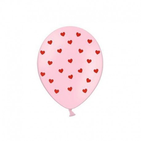 Globos Rosas con Corazones Rojos 30 cm