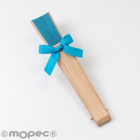 Abanico Madera Madera Natural Y Tela Turquesa 23 cm