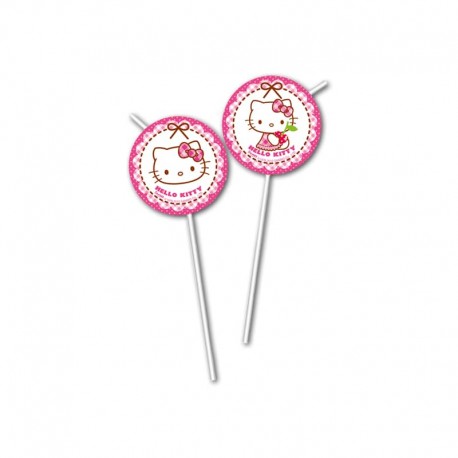 6 Pajitas Medallon Hello Kitty