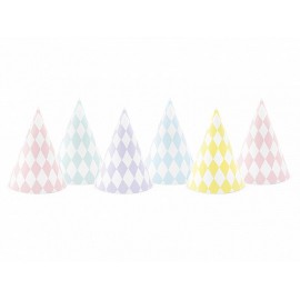 6 Gorros Cono Rombos Pastel