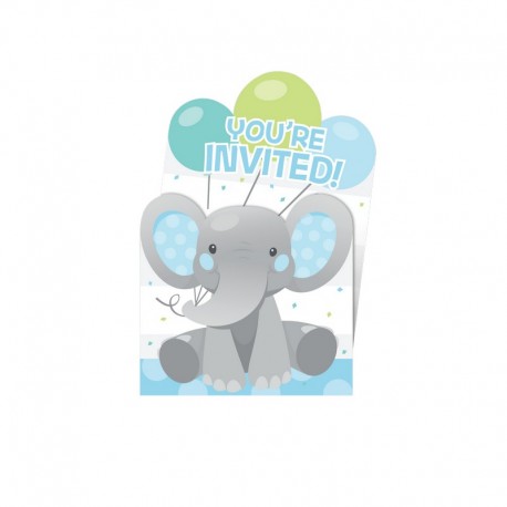 8 Invitaciones Elefantito Azul