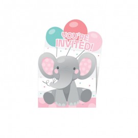 8 Invitaciones Elefantito rosa