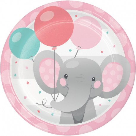 8 Platos Elefantito rosa 18 cm