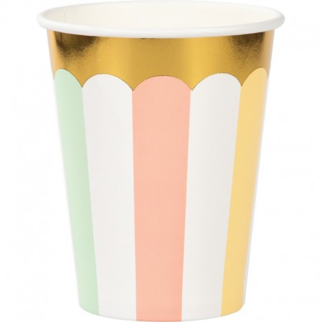 8 Vasos Pastel Detalles Dorados 266 ml