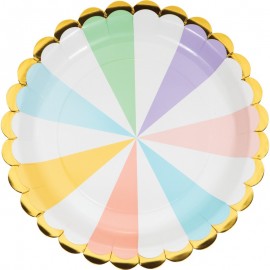 8 Platos Pastel Detalles Dorados 23 cm