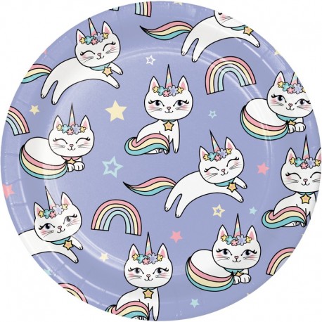 Platos Desechables Unicornio Gatito
