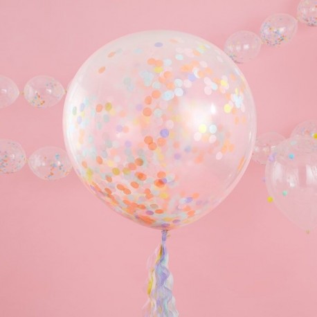 3 Globos con Confeti Color Pastel 90 cm