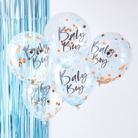 5 Globos de Confeti Baby Boy