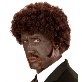 Peluca Pulp Fiction Afro con Bigotes y Chuletas