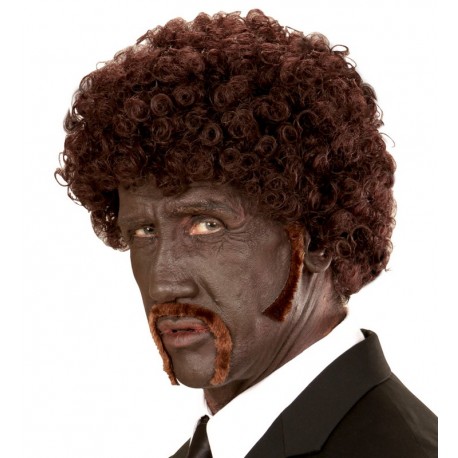 Peluca Pulp Fiction Afro con Bigotes y Chuletas