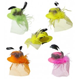 Sombrero Fluorescente con Plumas y Velo Surtido Sombrero Fluorescente con Plumas y Velo Surtido