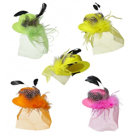 Sombrero Fluorescente con Plumas y Velo Surtido