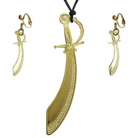 Collar y Pendientes Sabre Pirata Dorada