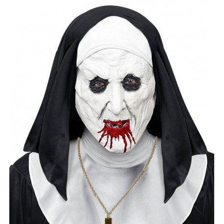 Máscara Media Cara de Monja Horror con Tocado