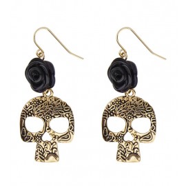 Pendientes de Calavera Dorada con Rosa Negra Pendientes de Calavera Dorada con Rosa Negra