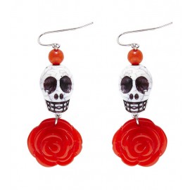 Pendientes de Calavera Blanca con Rosa Roja Pendientes de Calavera Blanca con Rosa Roja