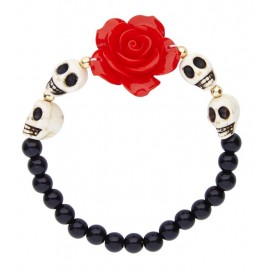Pulsera Rosa Roja y Calaveras Blancas Pulsera Rosa Roja y Calaveras Blancas
