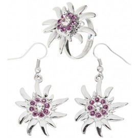 Pendientes y Anillo Edelweiss con Strass Rosa Pendientes y Anillo Edelweiss con Strass Rosa
