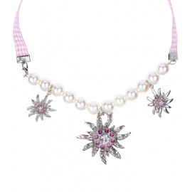 Collar de Perlas y Edelweiss con Strass Rosa