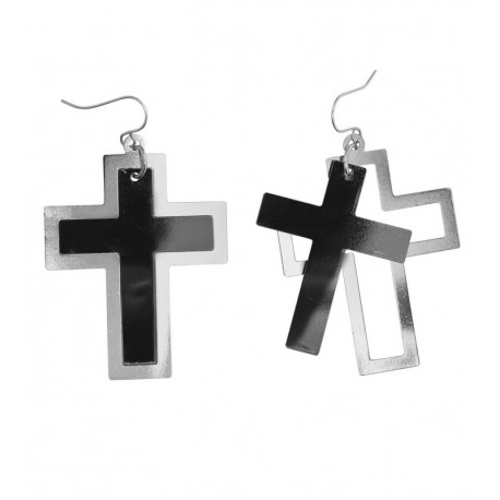 Pendientes de Cruz Negro y Plateado