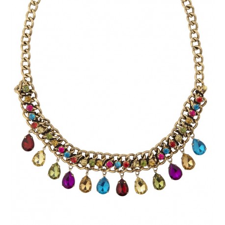 Collar de Oro con Gemas de Colores