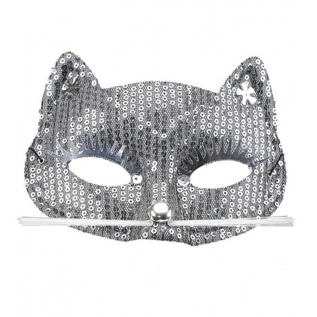 Máscara Gato con Lentejuelas Plateadas
