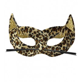 Máscara Leopardo de Terciopelo con Glitter Dorado