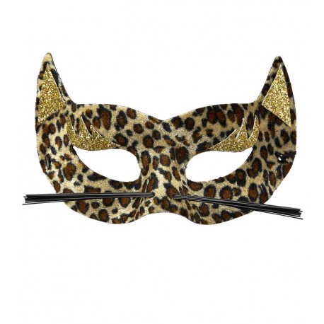 Máscara Leopardo de Terciopelo con Glitter Dorado